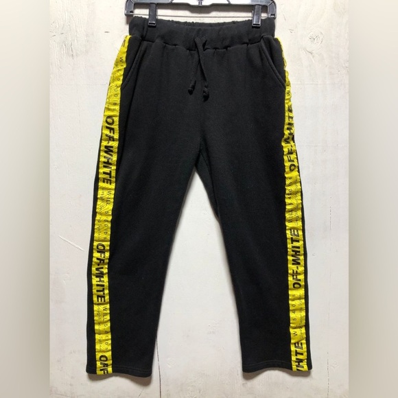 2013 MAIN LABEL OFF-WHITE YELLOW STRIPE CINCH WAIST SWEATPANTS - Picture 1 of 11